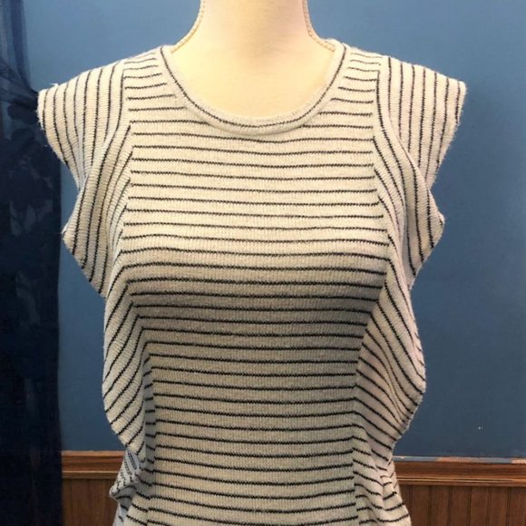 Thin Sleeveless Sweater ~ Black White Stripe ~ Sheer ~ Size Small - Picture 1 of 9